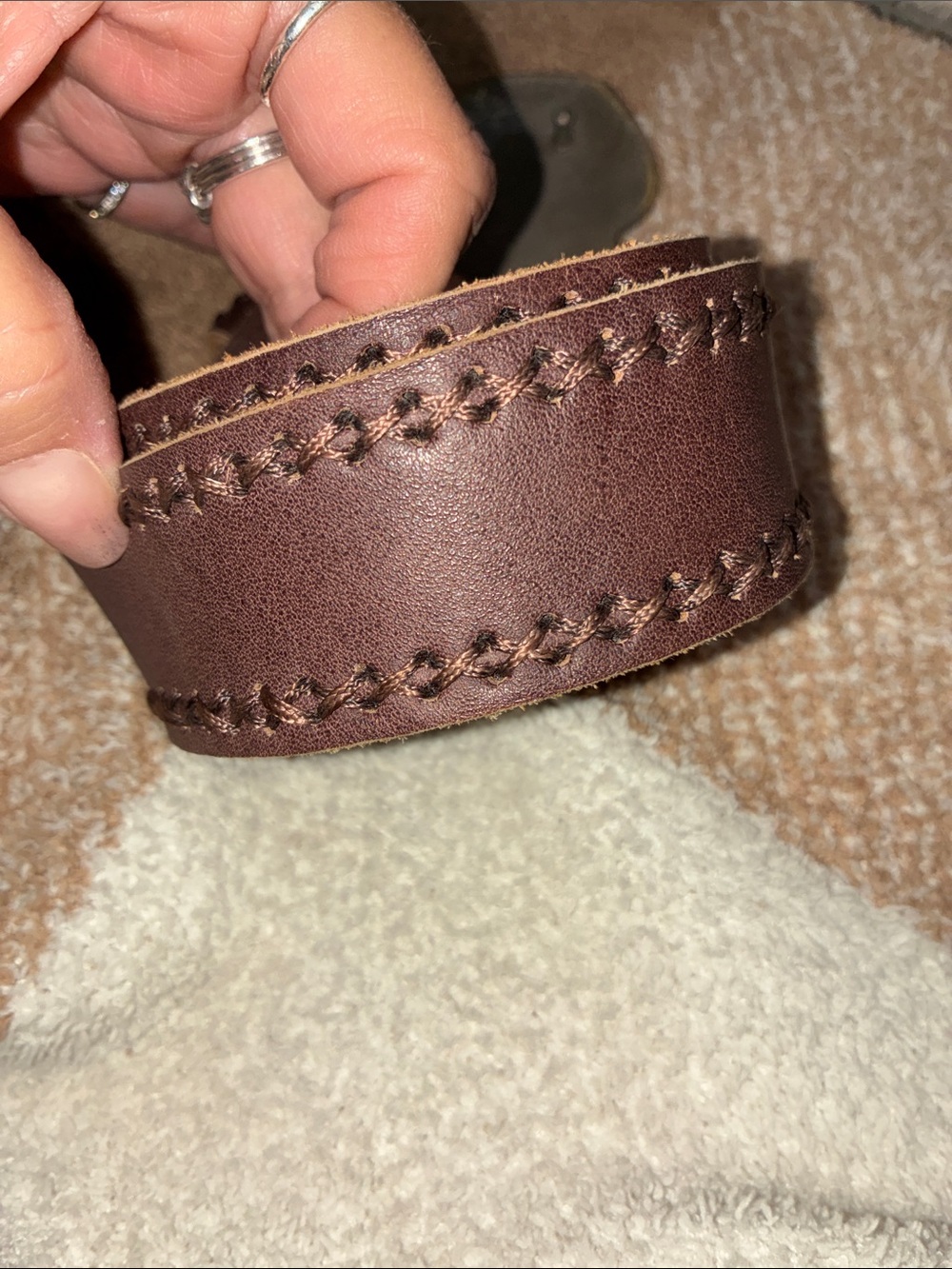 CAbi Brown Leather Belt with Ornate Brass-Tone Floral Buckle and Red Accents - Picture 7 of 8
